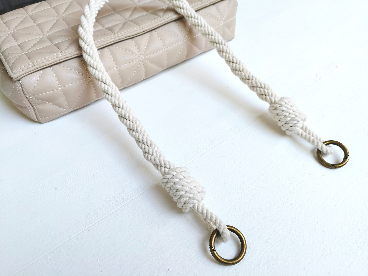 White Cotton Rope Bag Handle with Metal Rings