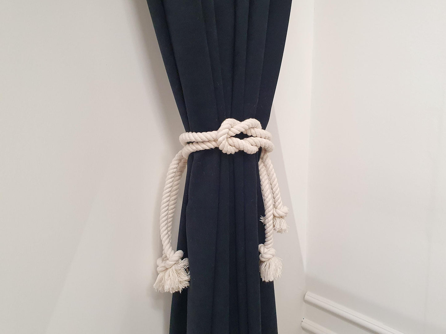 Curtain Tieback - White Cotton Rope Square Knot
