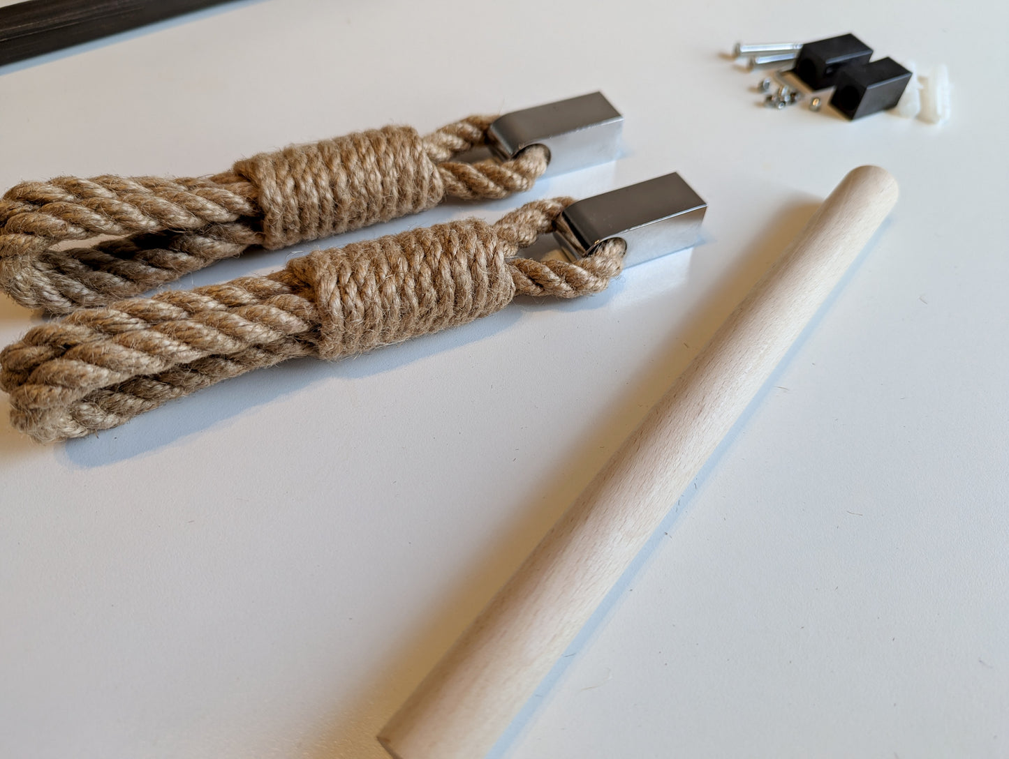 Jute Rope Toilet Paper Holder - Wooden Bar Two Hook Wall Mounted Rustic Bathroom Decor
