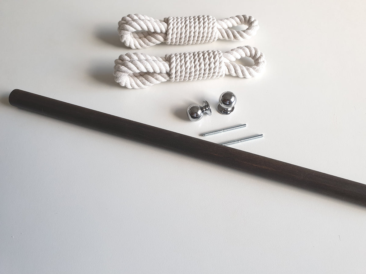 Cotton Rope Towel Holder, Wooden Bar, Scandinavian Rustic Decor