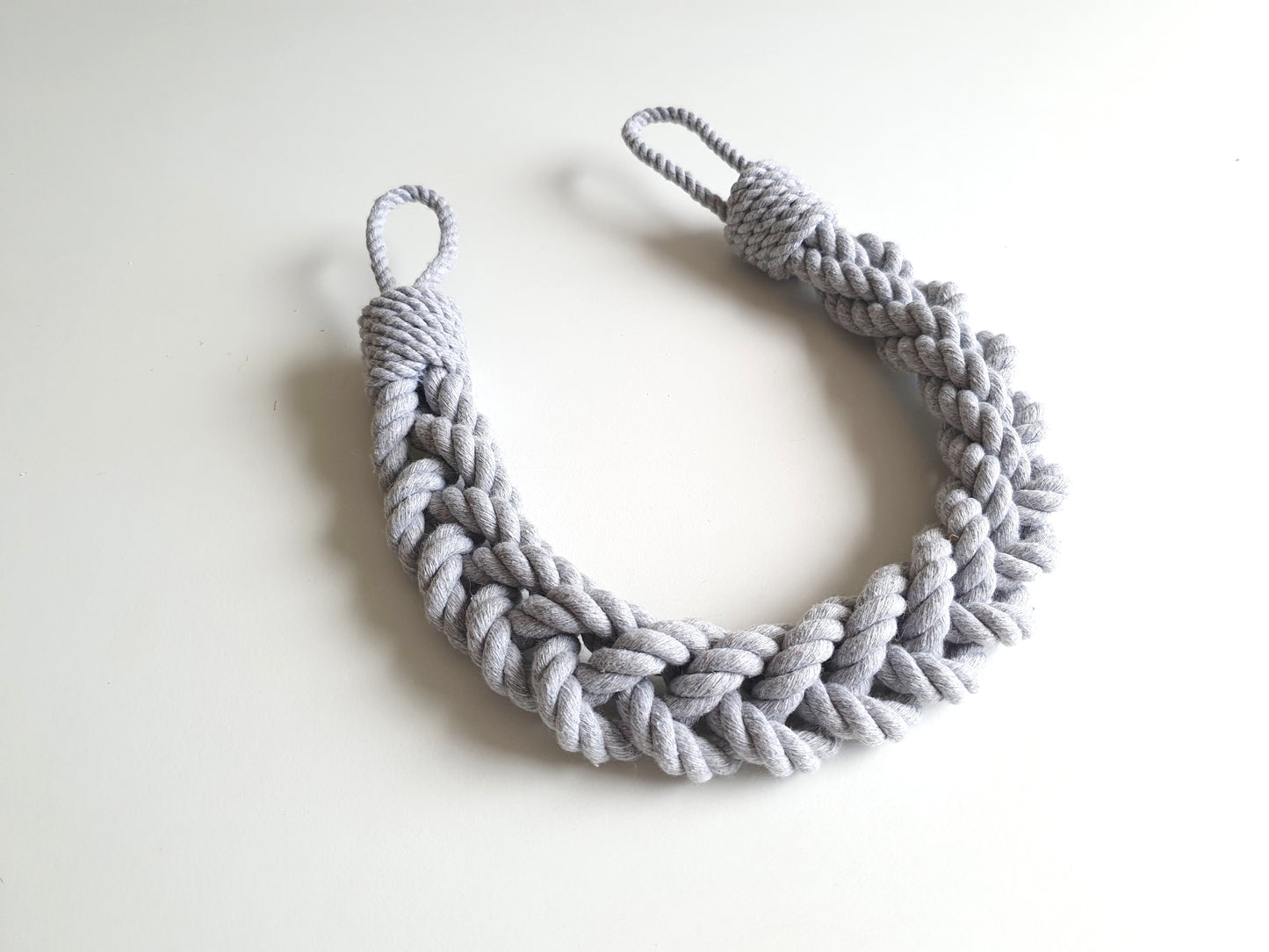 Grey Cotton Rope Curtain Tieback - Chunky Braided