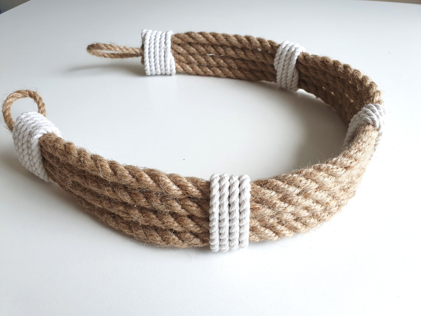 Jute Rope Curtain Tieback - White Cotton Centre Wrap Boho Holdback