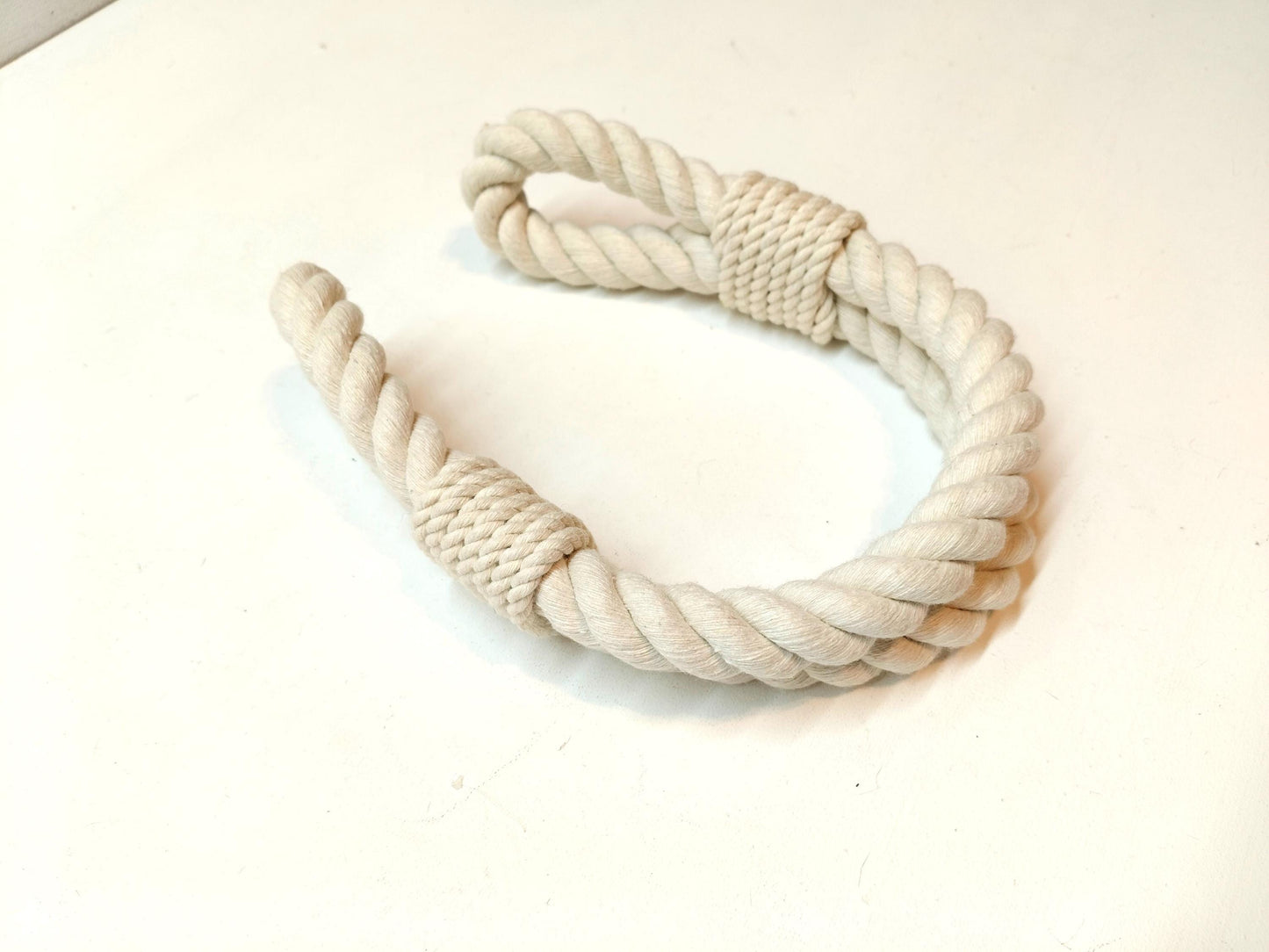 Handmade White Cotton Rope Door Stopper - Natural Boho Weighted Doorstop