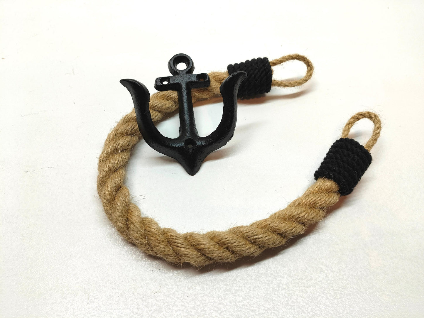Jute Rope Toilet Paper Holder - Anchor Hook Nautical Wall Mount