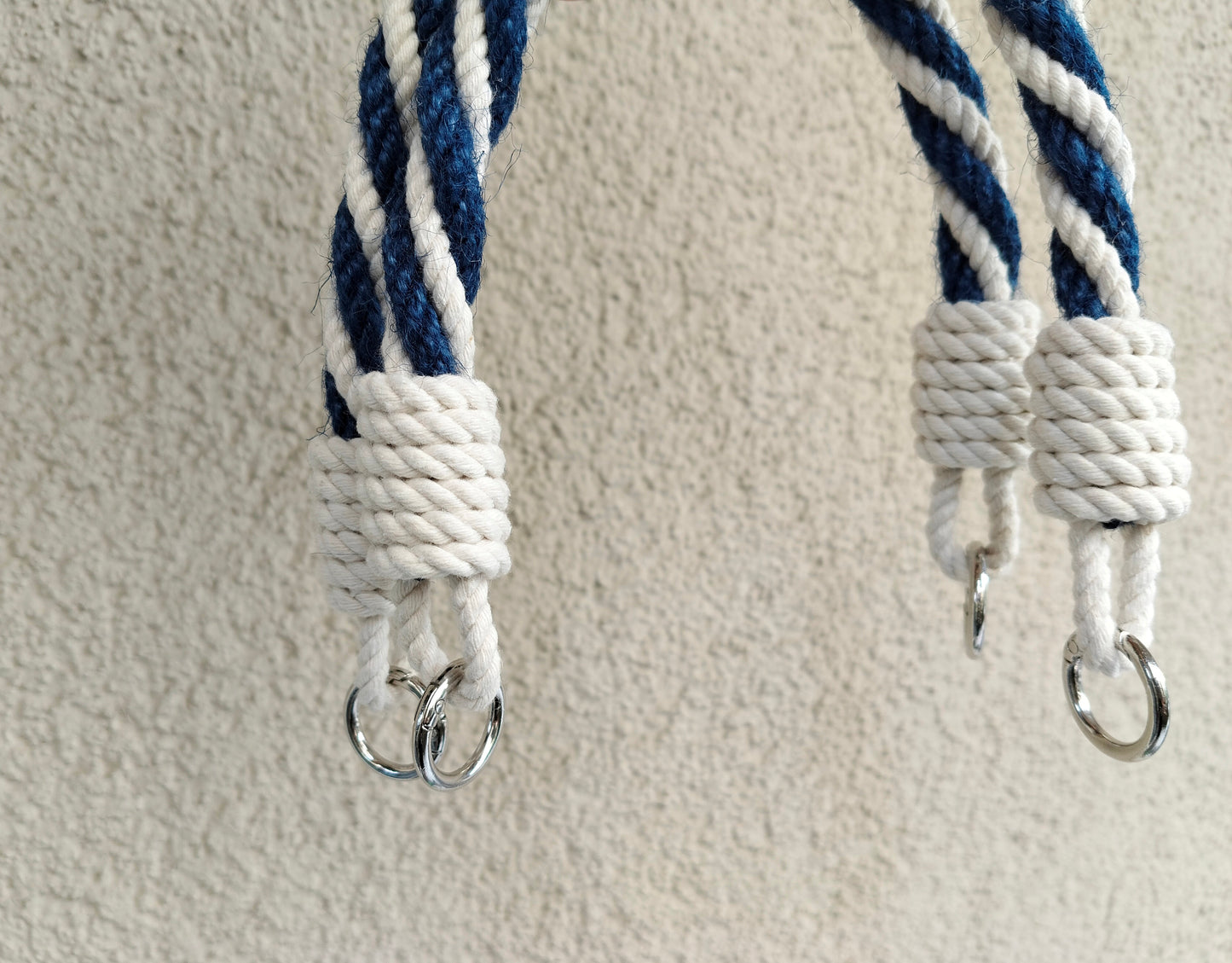 Navy & White Rope Bag Handles - Twisted Cotton Jute with Metal Rings
