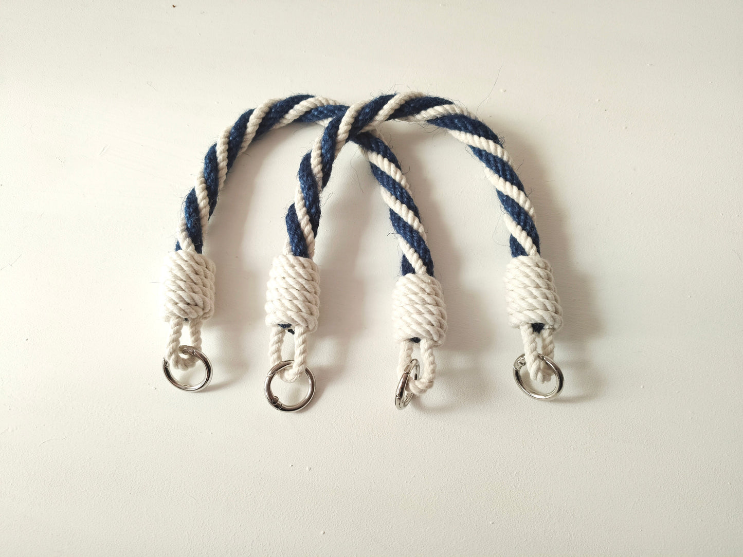 Navy & White Rope Bag Handles - Twisted Cotton Jute with Metal Rings