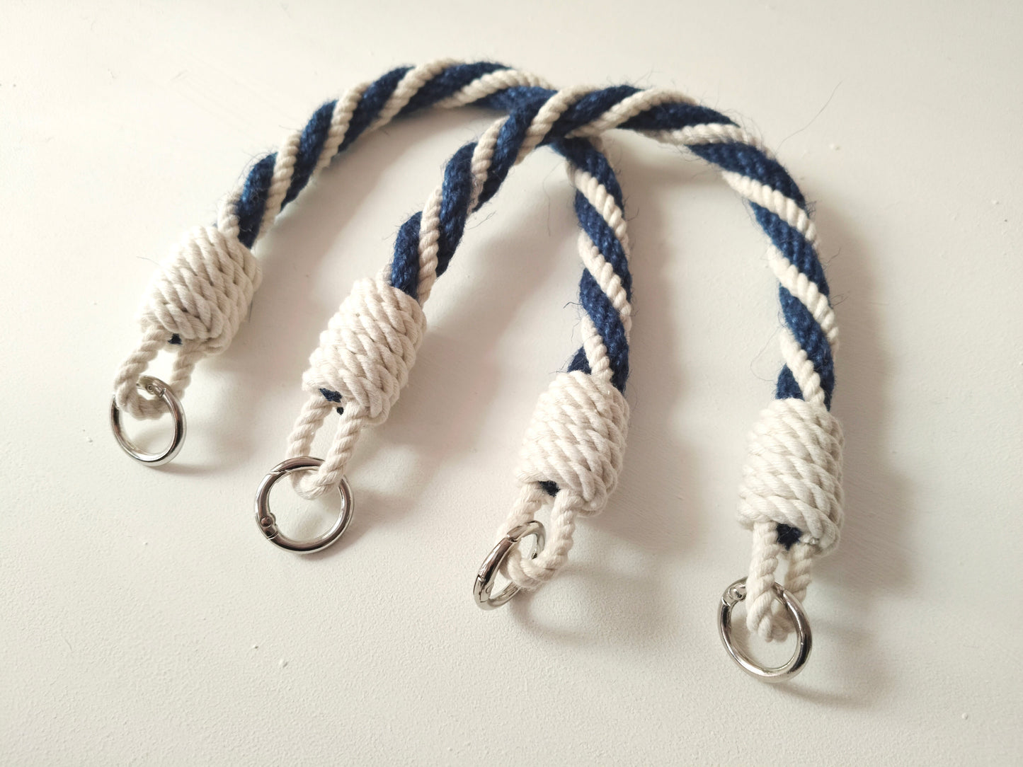 Navy & White Rope Bag Handles - Twisted Cotton Jute with Metal Rings