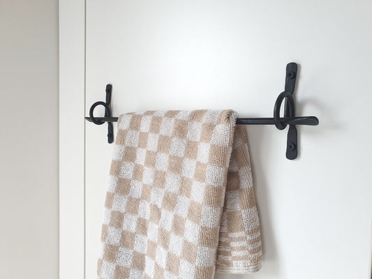 Hand Forged Black Towel Holder, Wrought Iron Wall Mounted Towel Rack, Handmade Rustic Bathroom Towel Hanger
