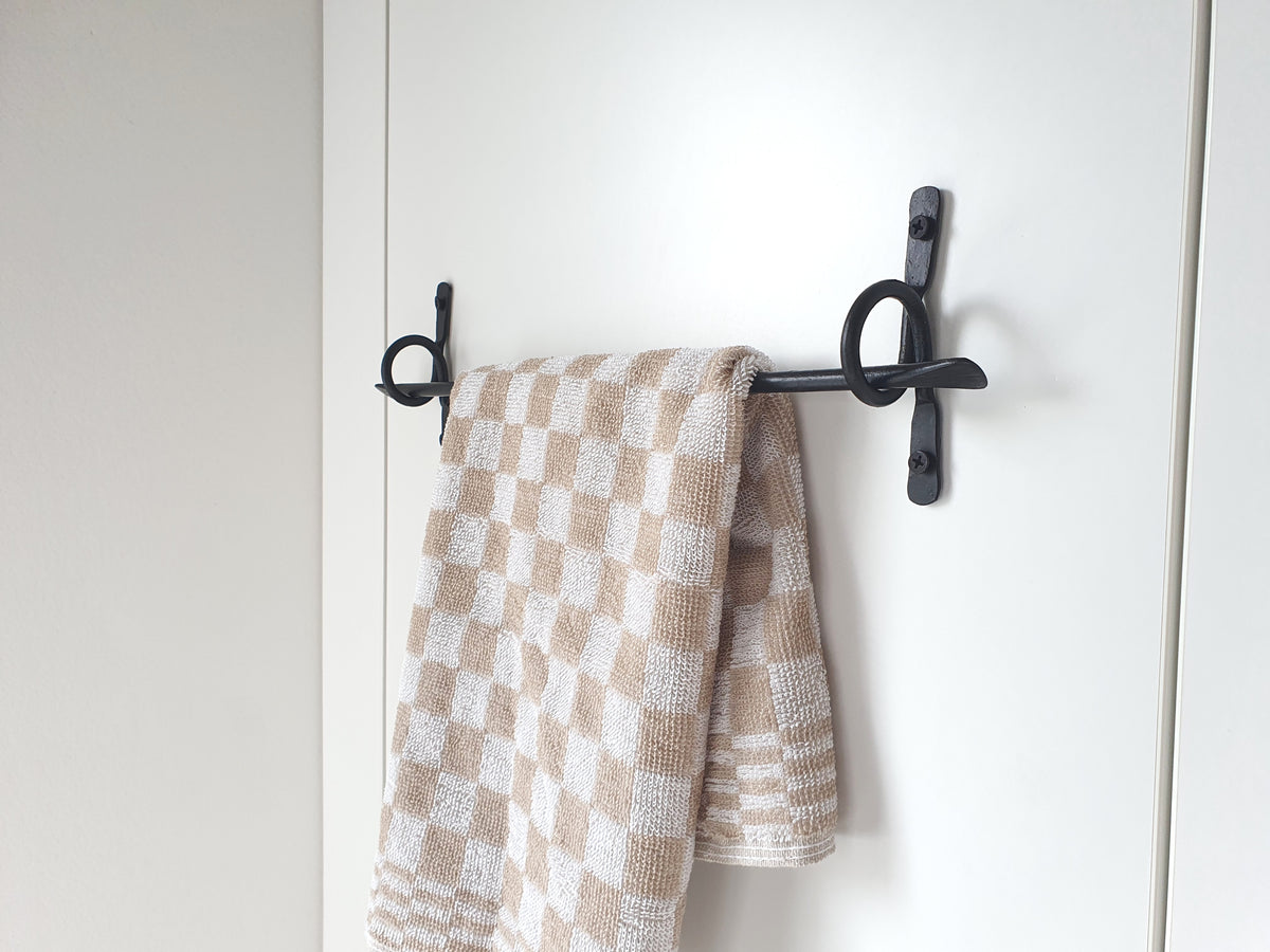 Hand Forged Black Towel Holder, Wrought Iron Wall Mounted Towel Rack, Handmade Rustic Bathroom Towel Hanger