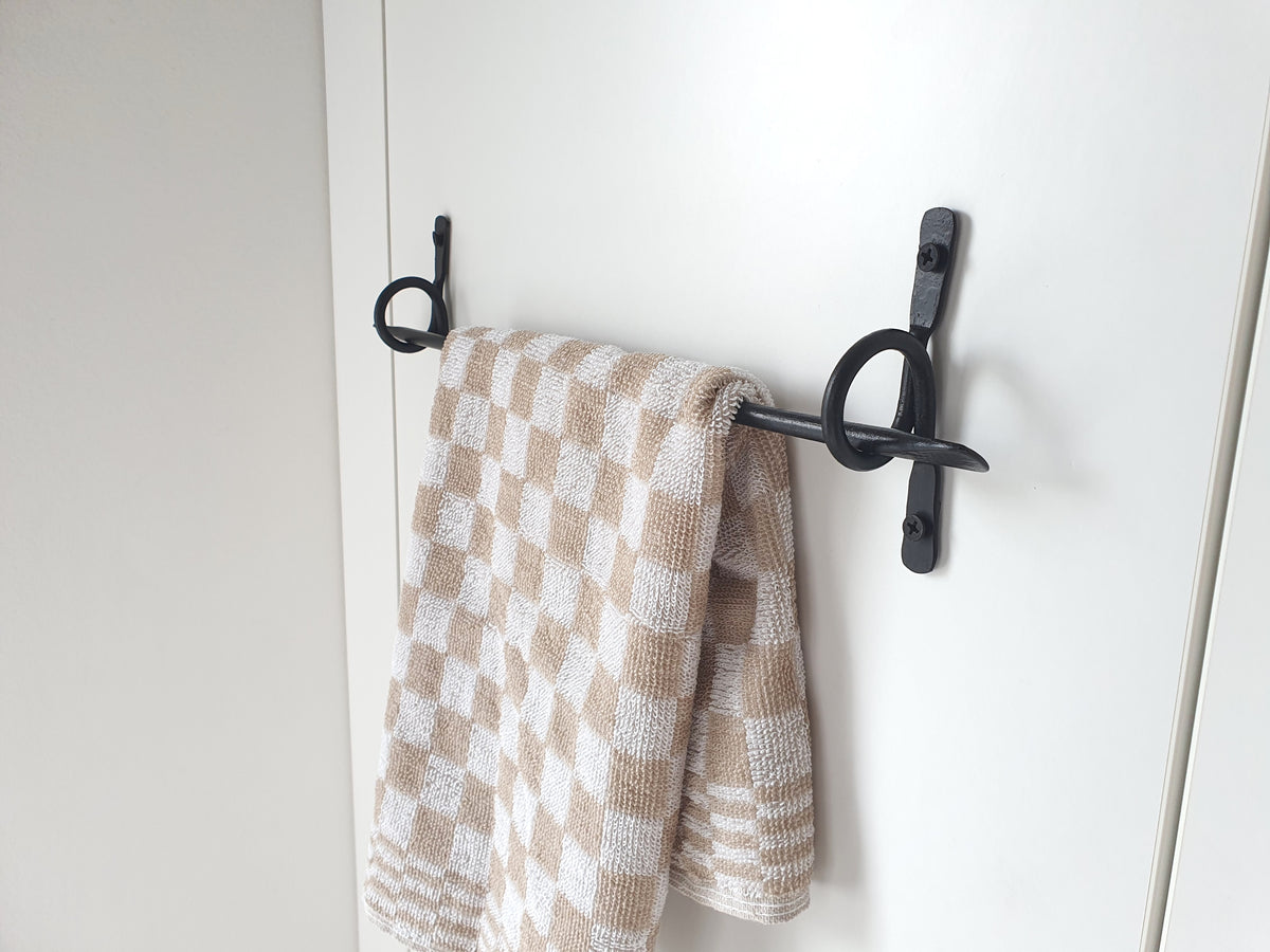 Hand Forged Black Towel Holder, Wrought Iron Wall Mounted Towel Rack, Handmade Rustic Bathroom Towel Hanger
