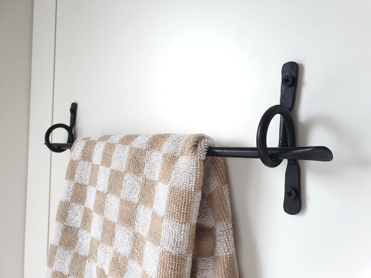 Hand Forged Black Towel Holder, Wrought Iron Wall Mounted Towel Rack, Handmade Rustic Bathroom Towel Hanger