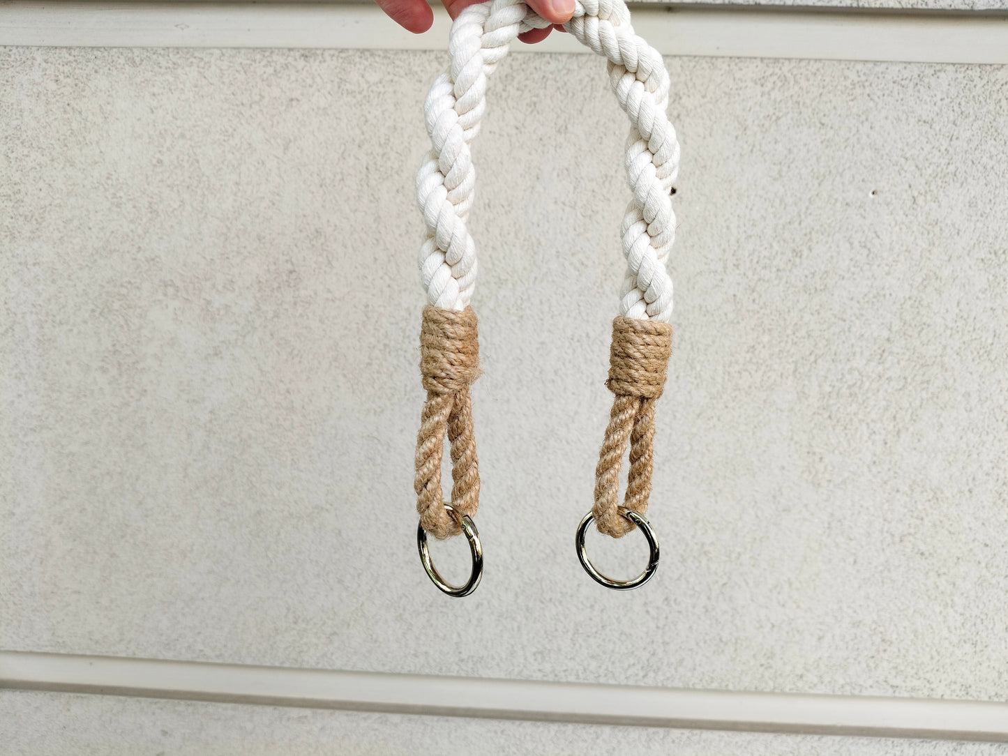 White Cotton & Jute Rope Bag Handle - Two-Tone with Metal Rings