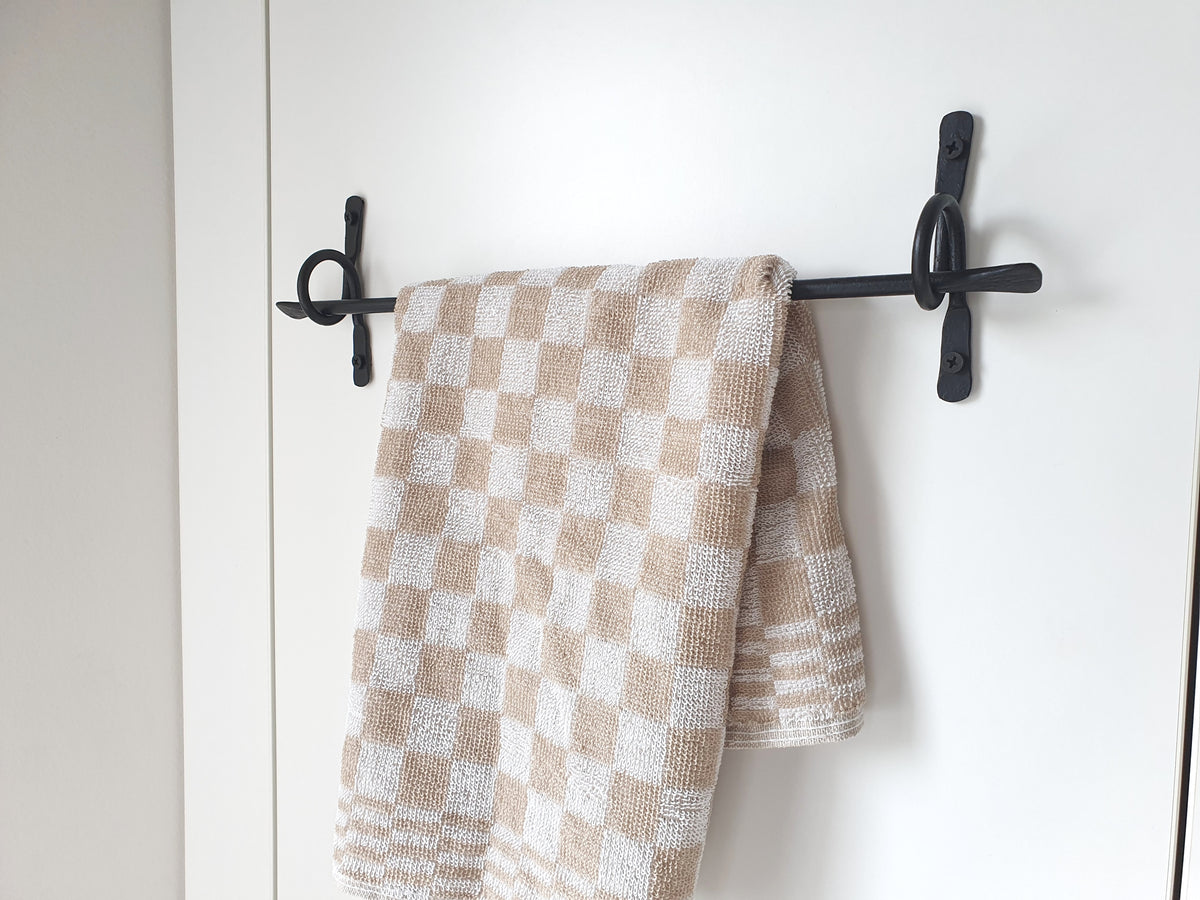 Hand Forged Black Towel Holder, Wrought Iron Wall Mounted Towel Rack, Handmade Rustic Bathroom Towel Hanger