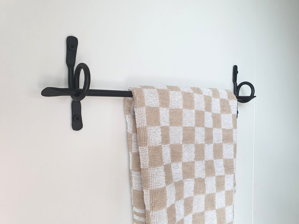 Hand Forged Black Towel Holder, Wrought Iron Wall Mounted Towel Rack, Handmade Rustic Bathroom Towel Hanger