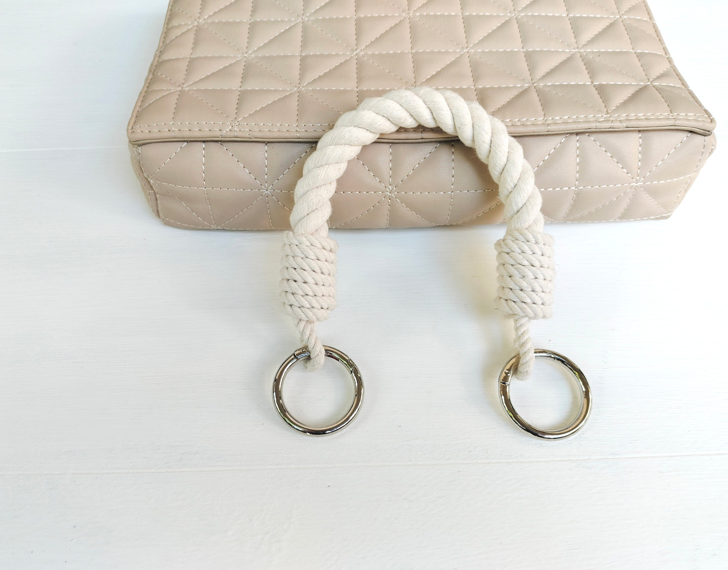 White Cotton Rope Bag Handle with Metal Rings