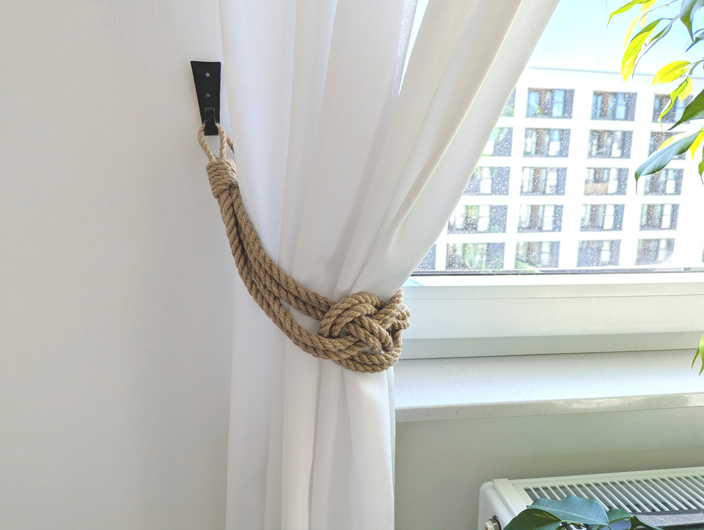 Double Jute Rope Curtain Tieback - Nautical Knot Holdback Rustic Coastal Decor