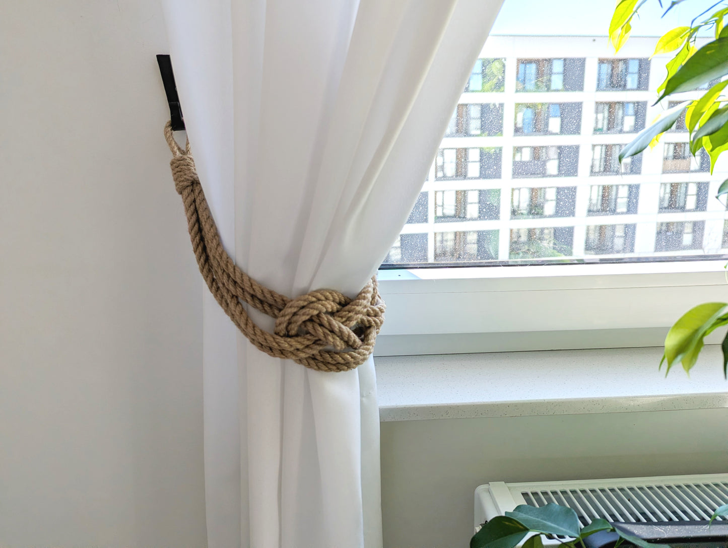 Double Jute Rope Curtain Tieback - Nautical Knot Holdback Rustic Coastal Decor