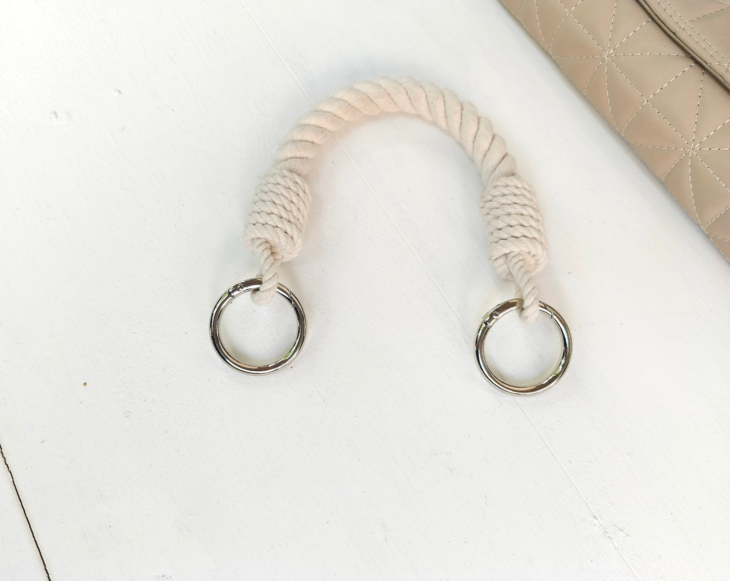 White Cotton Rope Bag Handle with Metal Rings