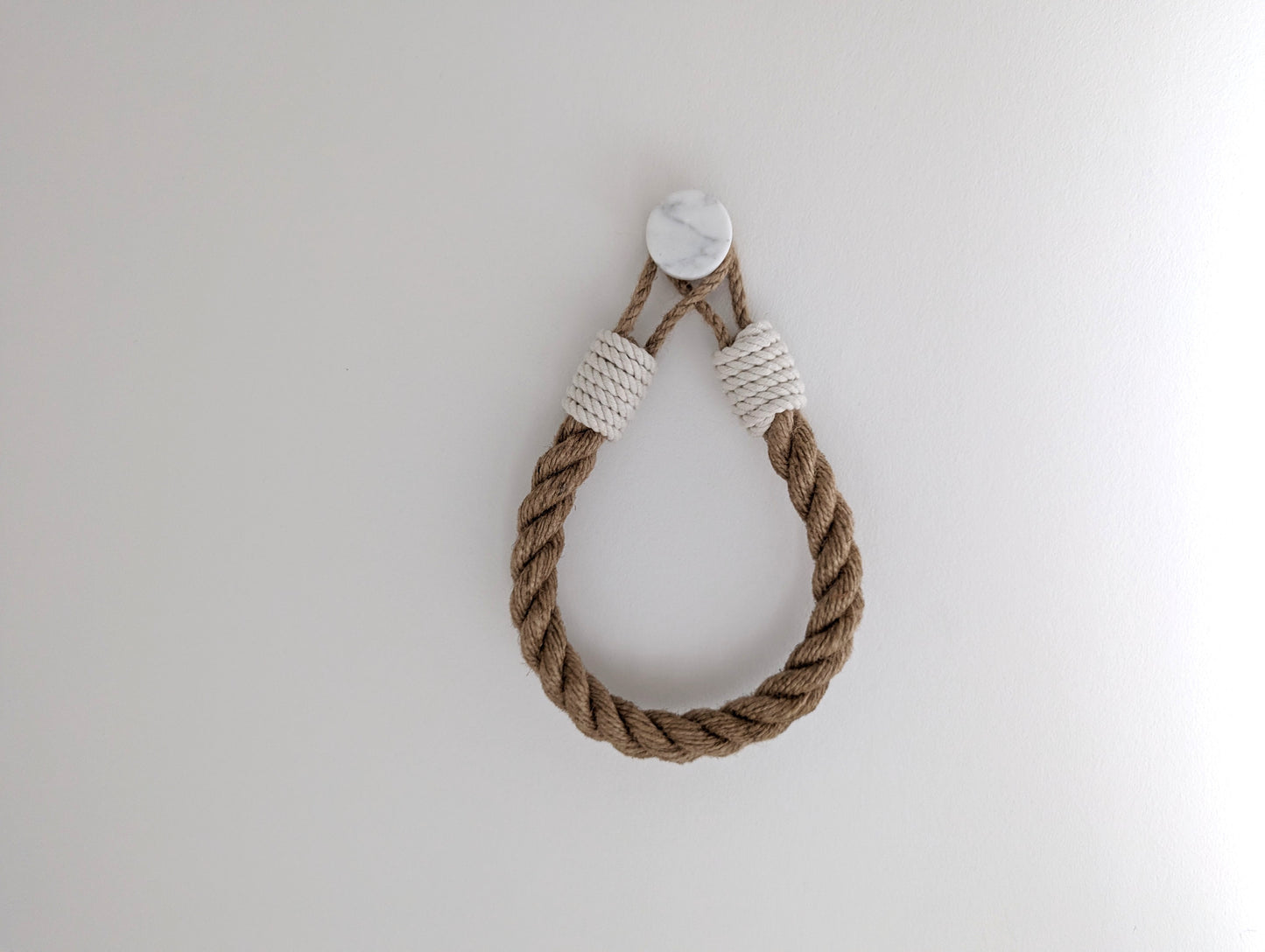 Jute Rope Toilet Paper Holder - White Cotton Wrap Wall Mounted Rustic Bathroom Decor