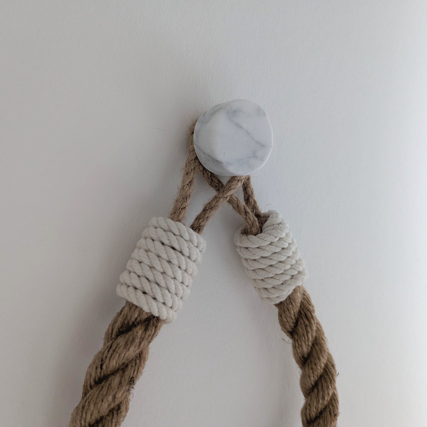 Jute Rope Towel Holder - White Cotton Wrap Wall Mounted Rustic Bathroom Decor
