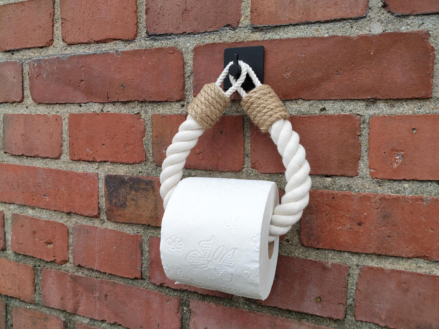 Handmade White Rope Toilet Paper Holder - Boho Jute Accent No-Drill