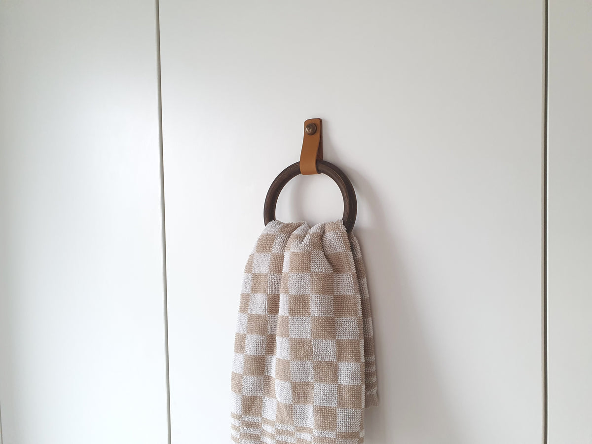 Wooden Towel Ring with Leather Strap | Handmade Bathroom Towel Holder