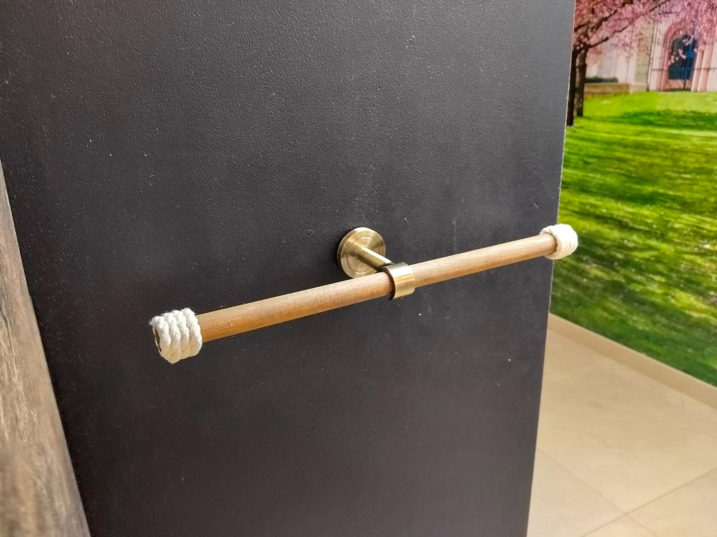 Toilet Paper Holder - Double Wood Rod & Brass Wall Mount