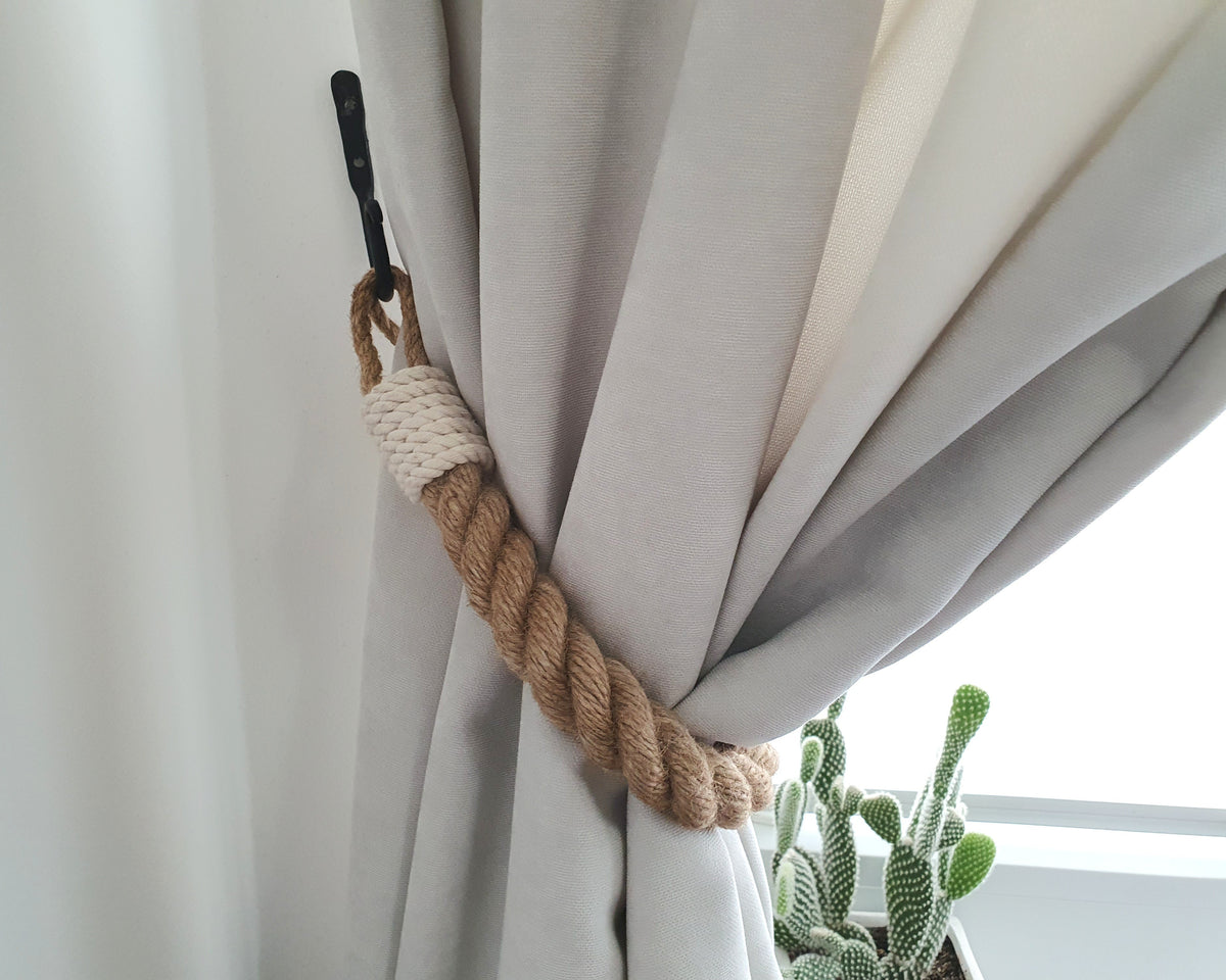 Jute & White Cotton Rope Curtain Tieback