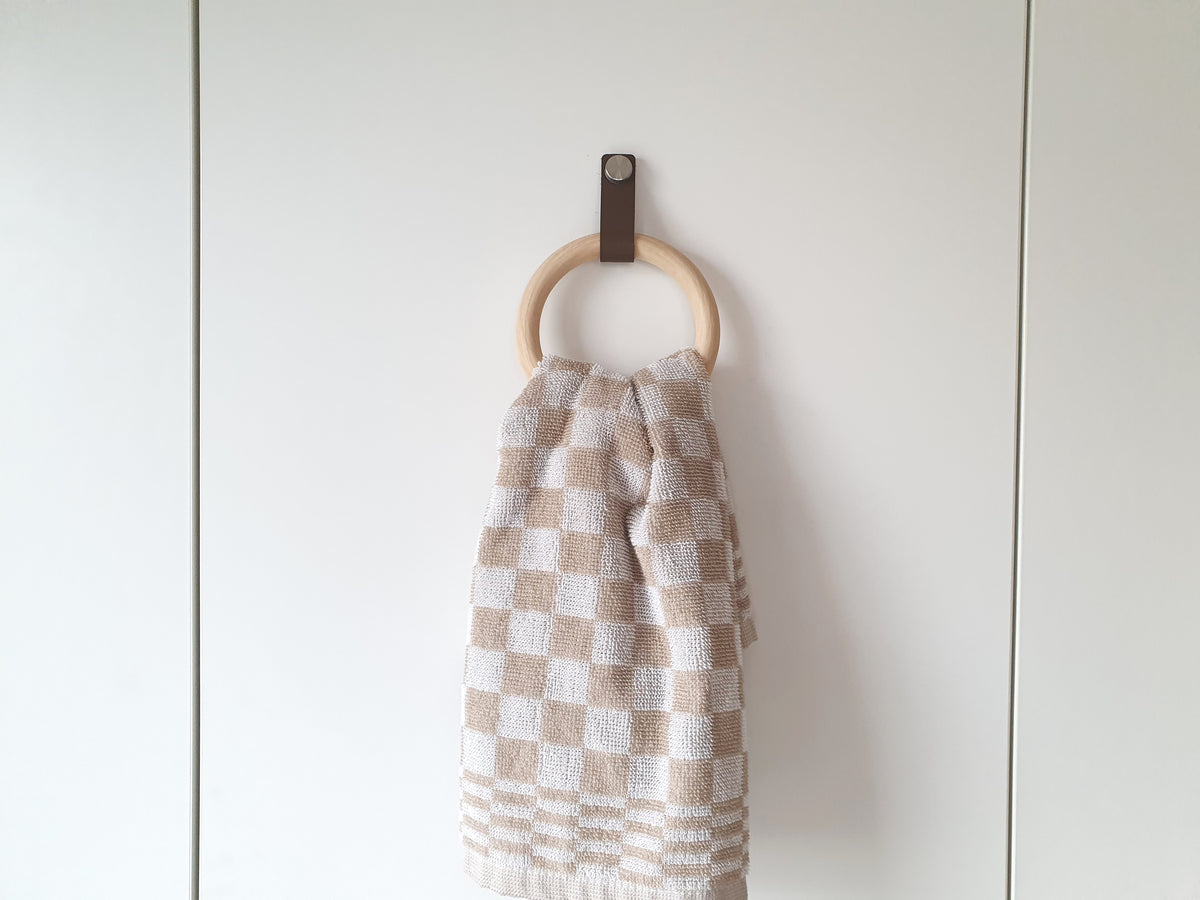 Handmade Wooden Towel Ring with Leather Strap | Rustic Bathroom Holder