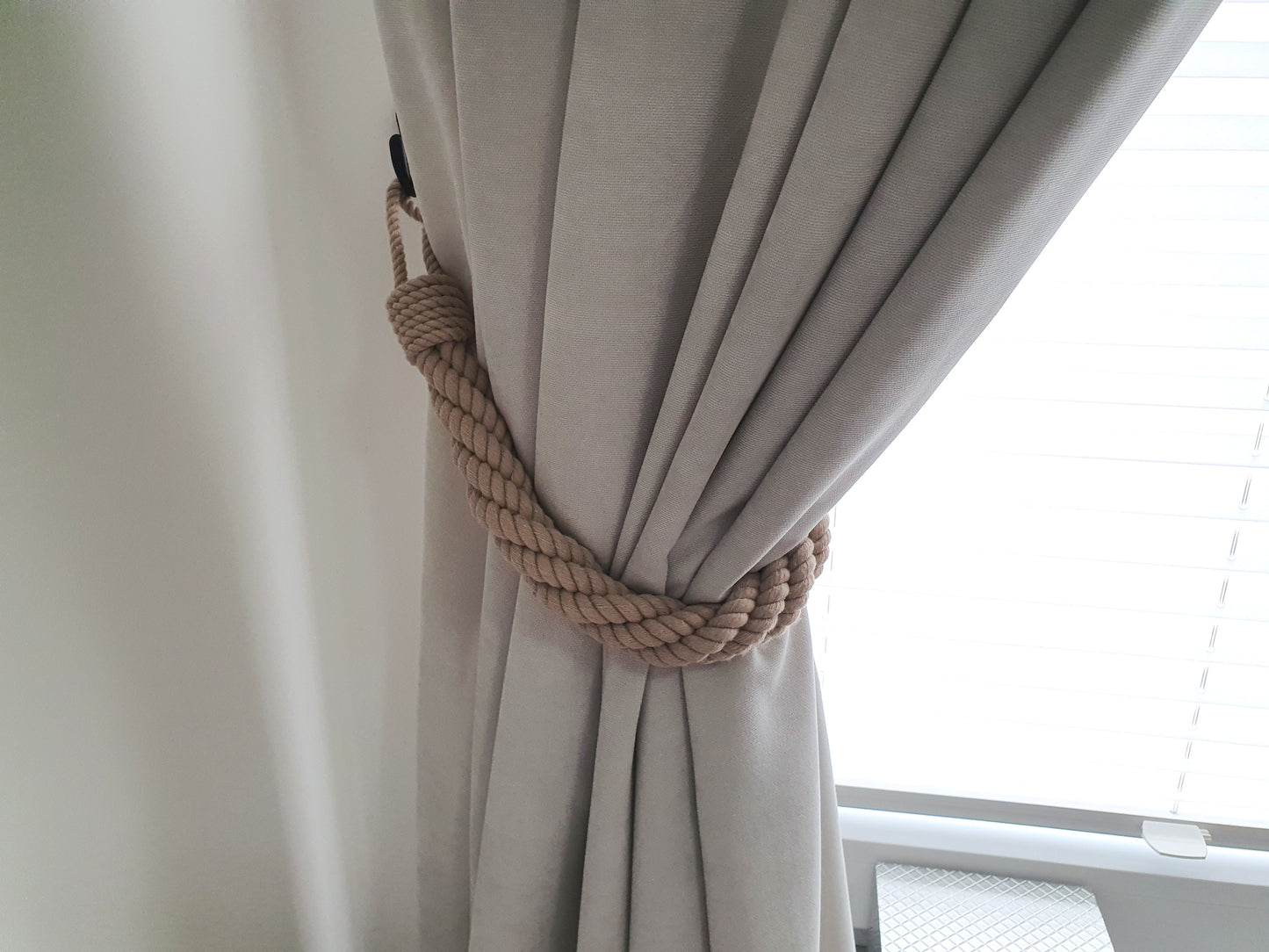 Natural Cotton Rope Curtain Tieback - Chunky Twisted Knot Holdback Boho Decor