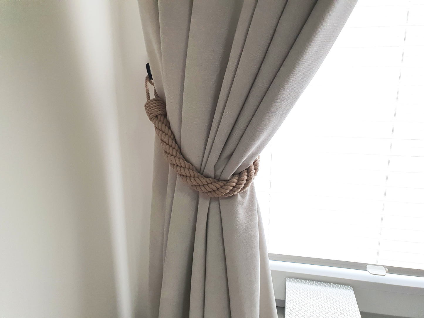 Natural Cotton Rope Curtain Tieback - Chunky Twisted Knot Holdback Boho Decor