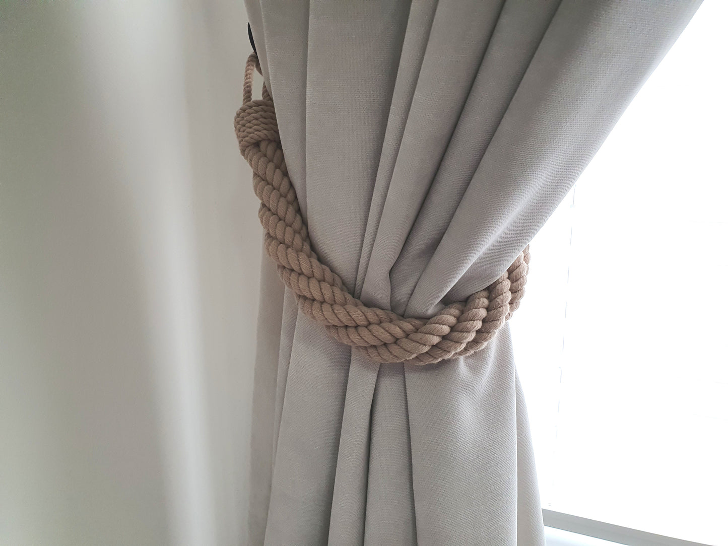 Natural Cotton Rope Curtain Tieback - Chunky Twisted Knot Holdback Boho Decor