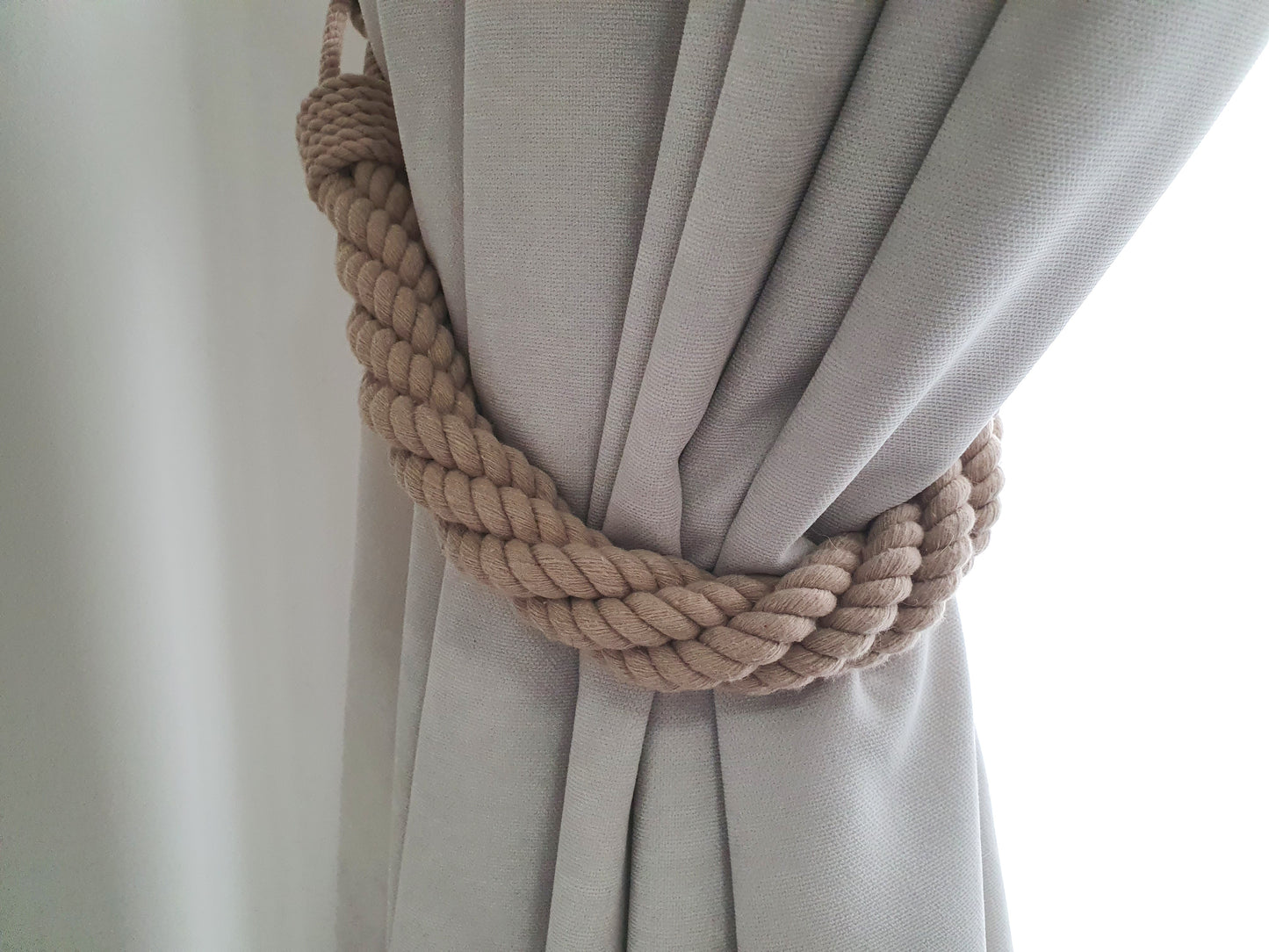 Natural Cotton Rope Curtain Tieback - Chunky Twisted Knot Holdback Boho Decor