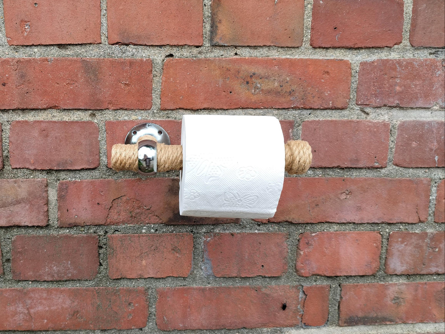 Handmade Jute Rope Toilet Paper Holder - Wood Rod Wall Mount