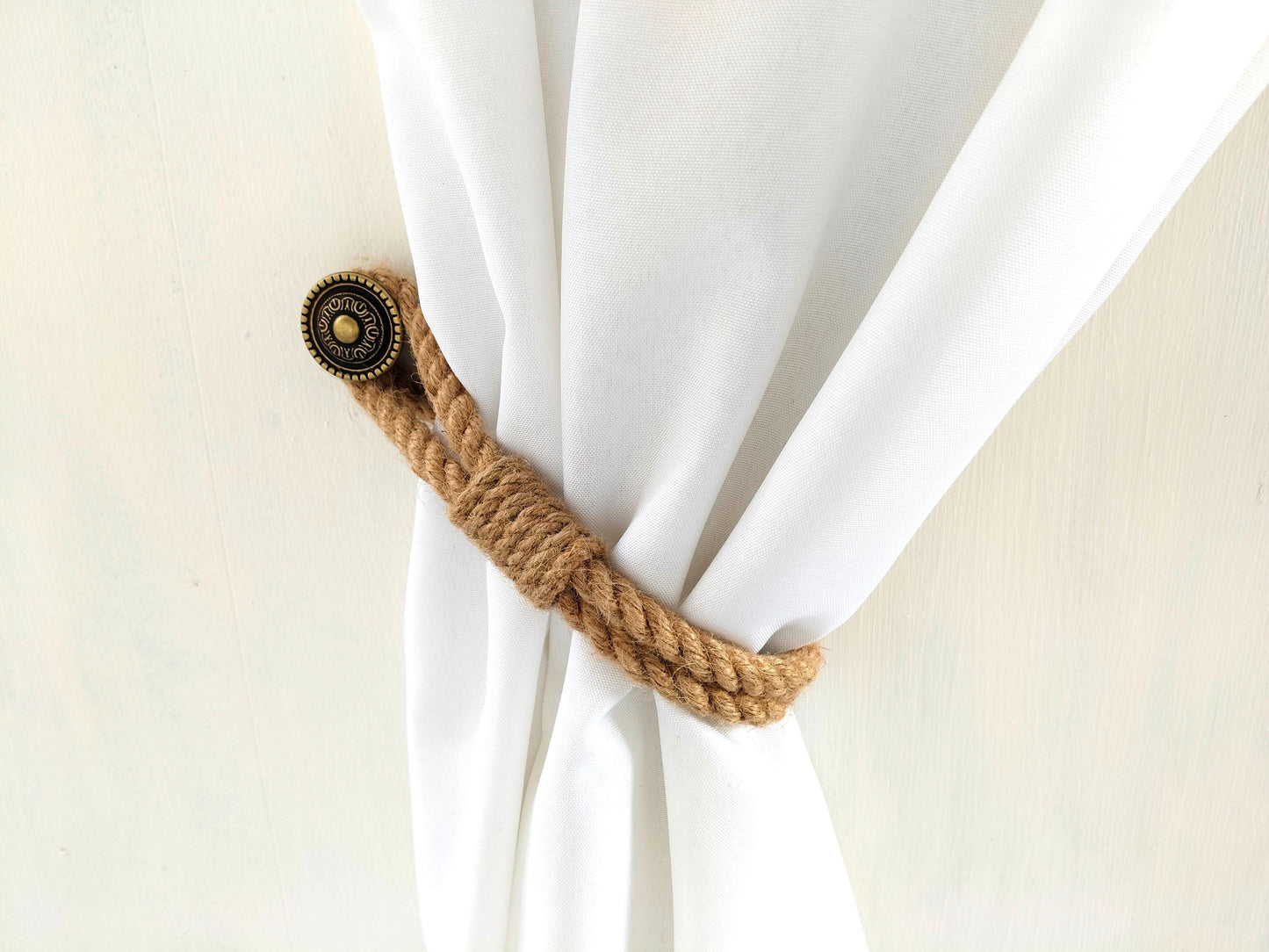 Handmade Jute Curtain Tieback - Natural Rope Holdback Rustic Boho Decor