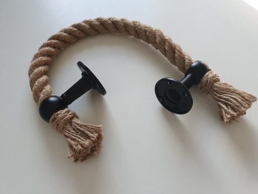 Jute Rope Towel Holder with Black Metal Brackets, 1 Inch Thick Nautical Bathroom Towel Bar, Farmhouse Wall Decor