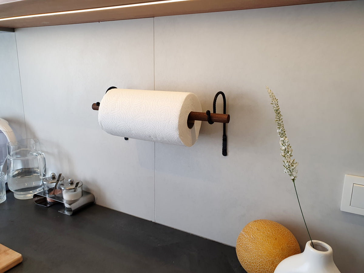 Paper Towel Holder | Forged Black Iron & Wood Dowel | Wall Mounted Kitchen Roll Holder