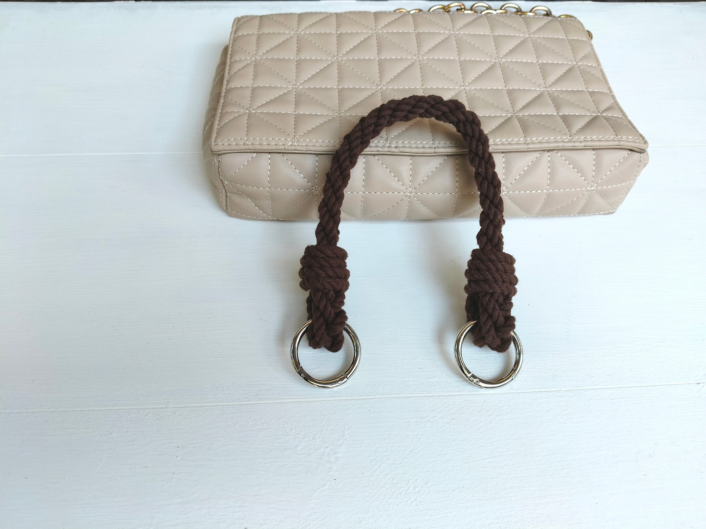 Brown Cotton Rope Bag Handle with Metal Rings