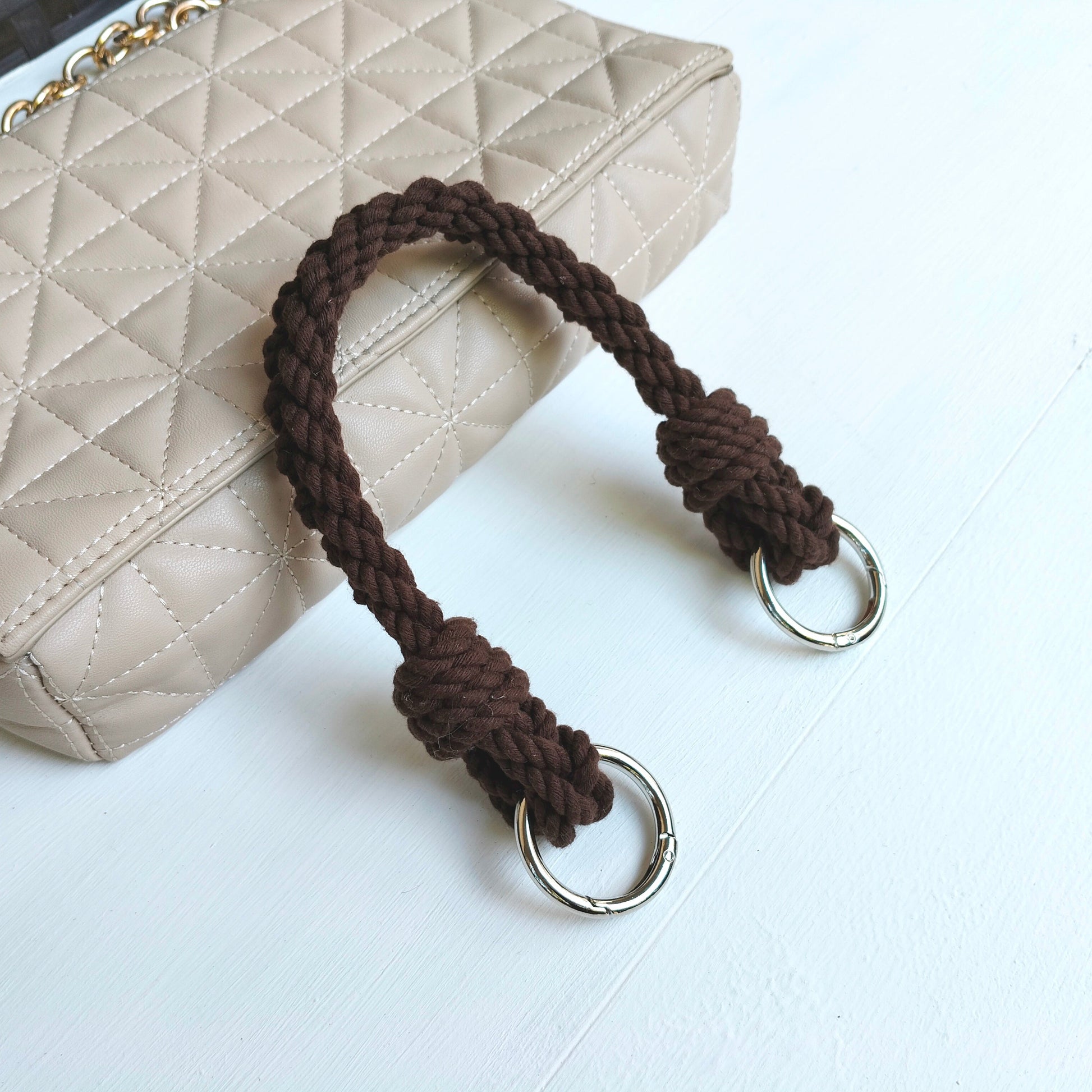 bag handles brown rope modern farmhause boho style cotton