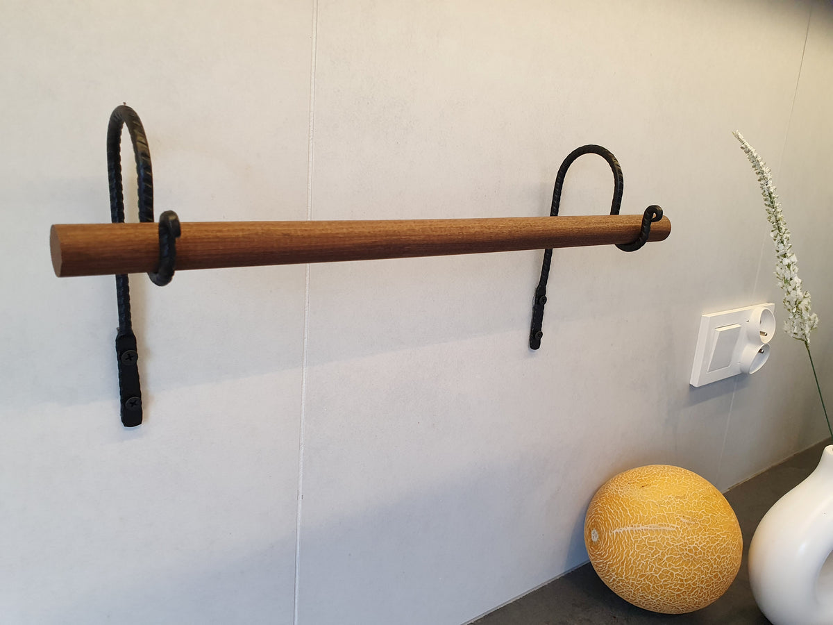 Paper Towel Holder | Forged Black Iron & Wood Dowel | Wall Mounted Kitchen Roll Holder