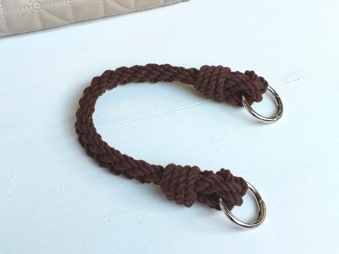 Brown Cotton Rope Bag Handle with Metal Rings