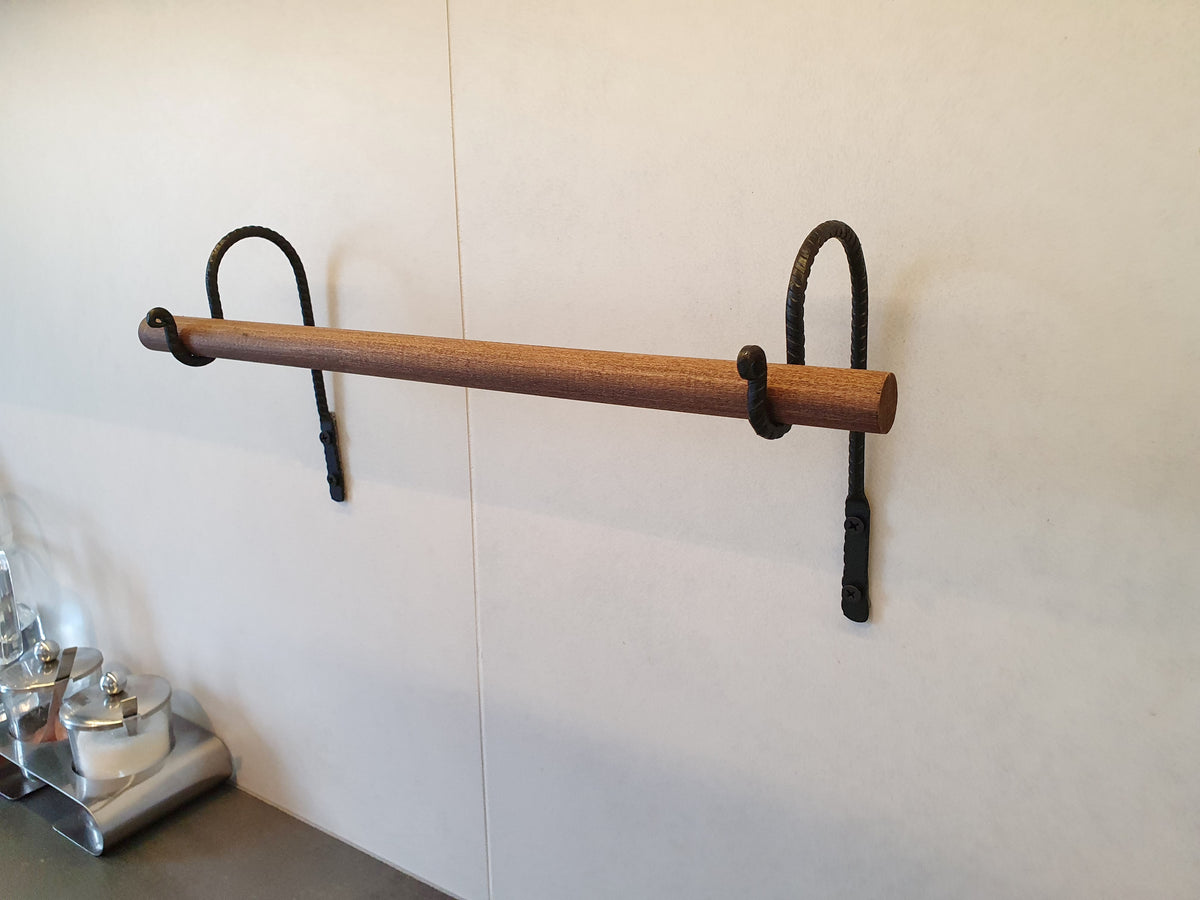 Paper Towel Holder | Forged Black Iron & Wood Dowel | Wall Mounted Kitchen Roll Holder