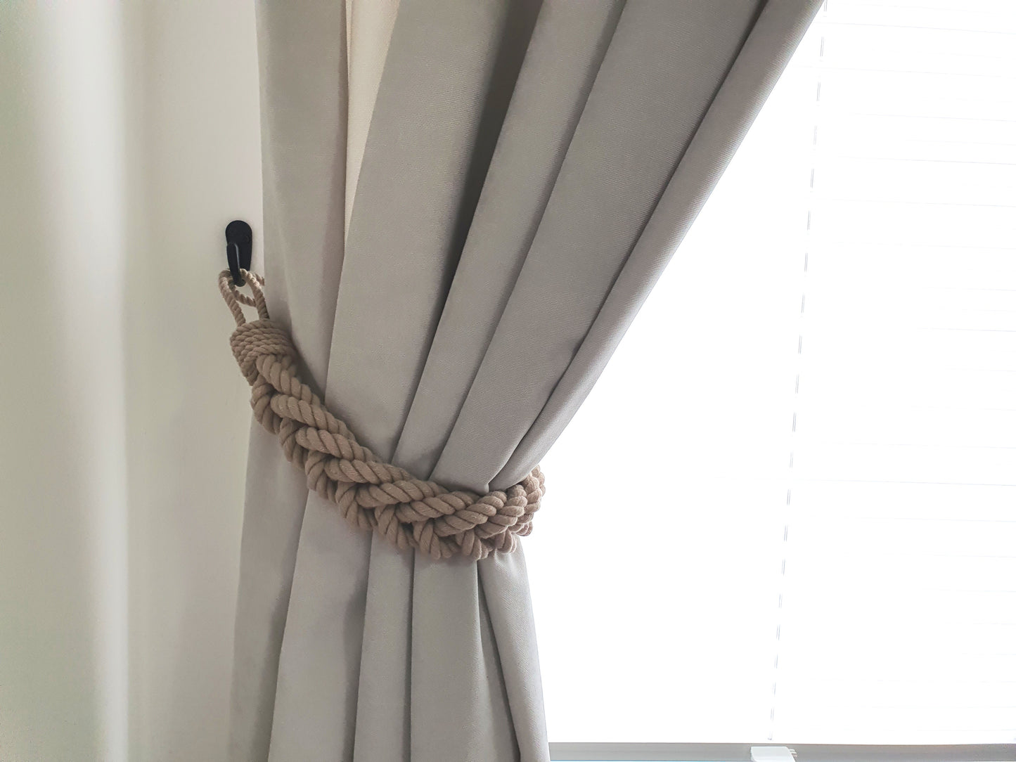 Double Cotton Rope Curtain Tieback - Chunky Twisted Holdback Natural Boho Decor