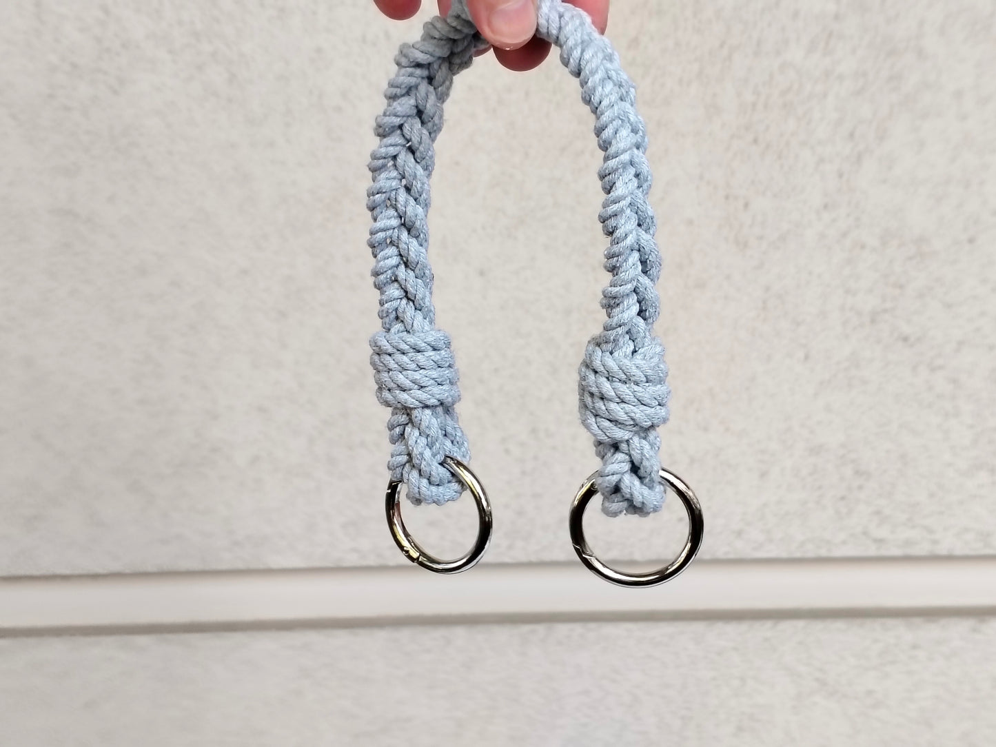 Light Blue Cotton Rope Bag Handle with Metal Rings