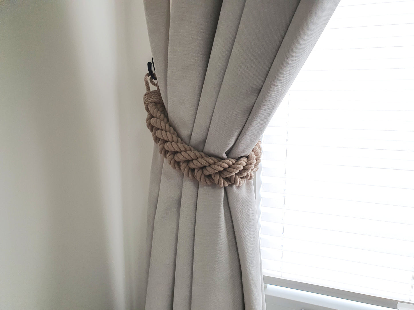 Double Cotton Rope Curtain Tieback - Chunky Twisted Holdback Natural Boho Decor