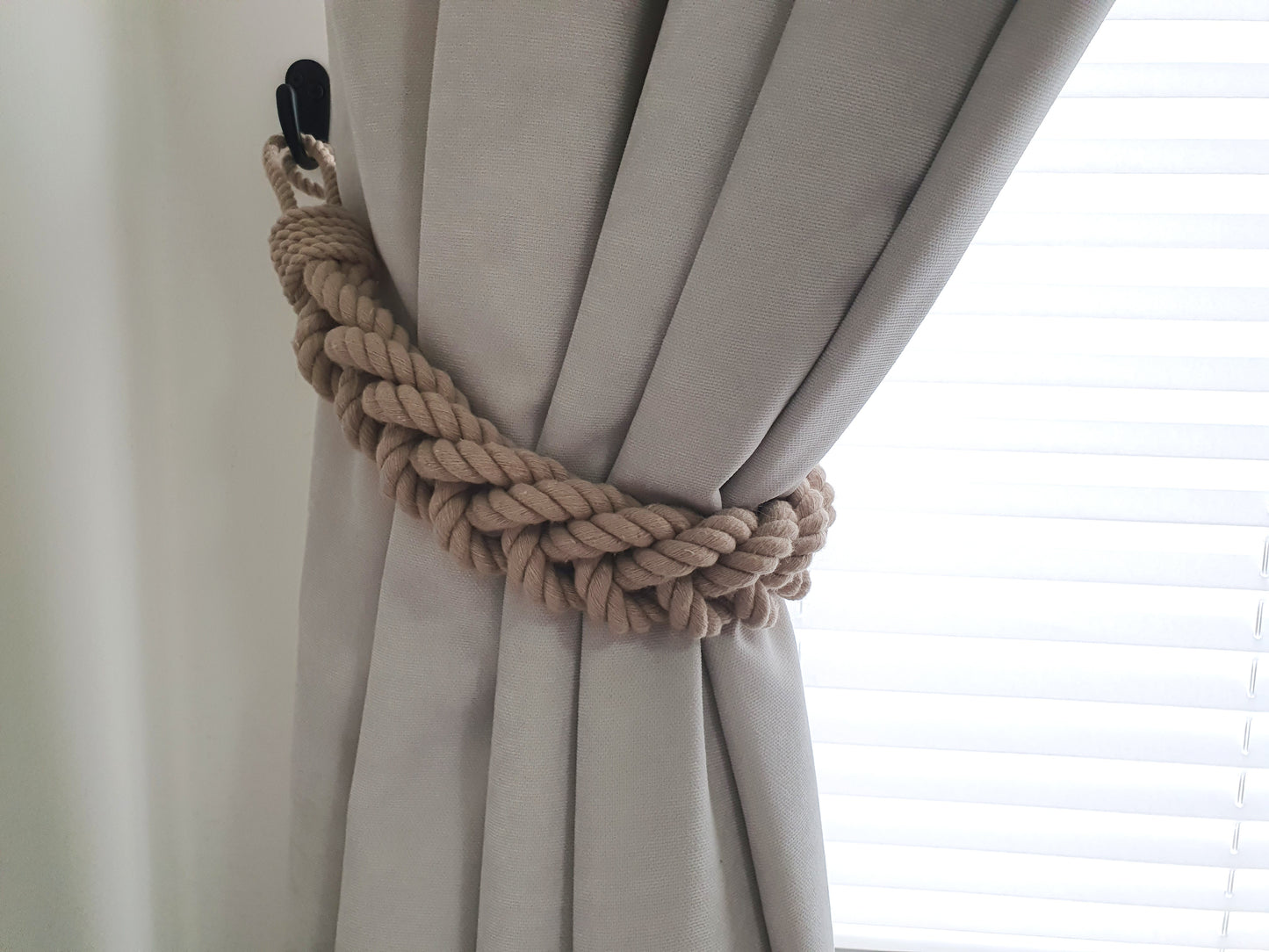 Double Cotton Rope Curtain Tieback - Chunky Twisted Holdback Natural Boho Decor