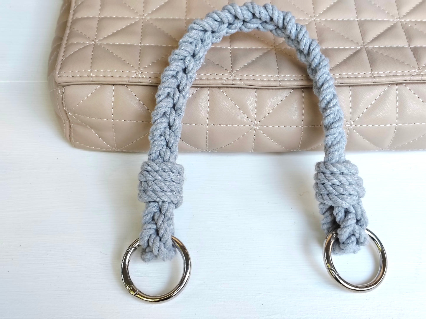 Light Blue Cotton Rope Bag Handle with Metal Rings