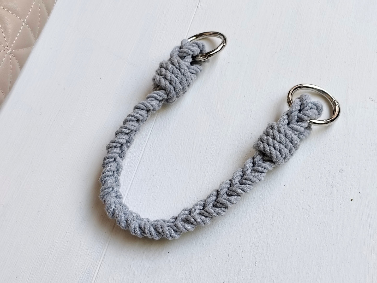 Light Blue Cotton Rope Bag Handle with Metal Rings