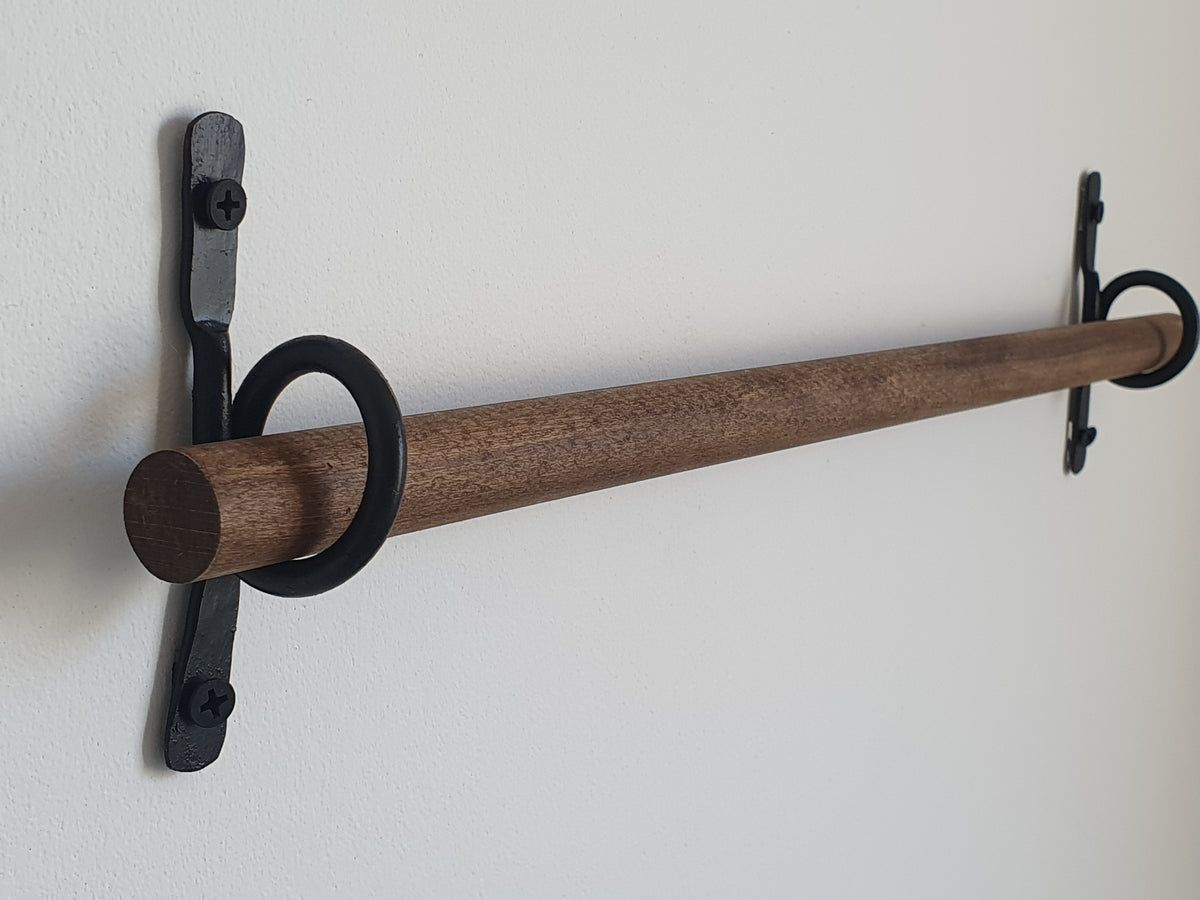 Hand-Forged Iron Curtain Rod Hooks, Rustic Black Metal Brackets, Set of 2