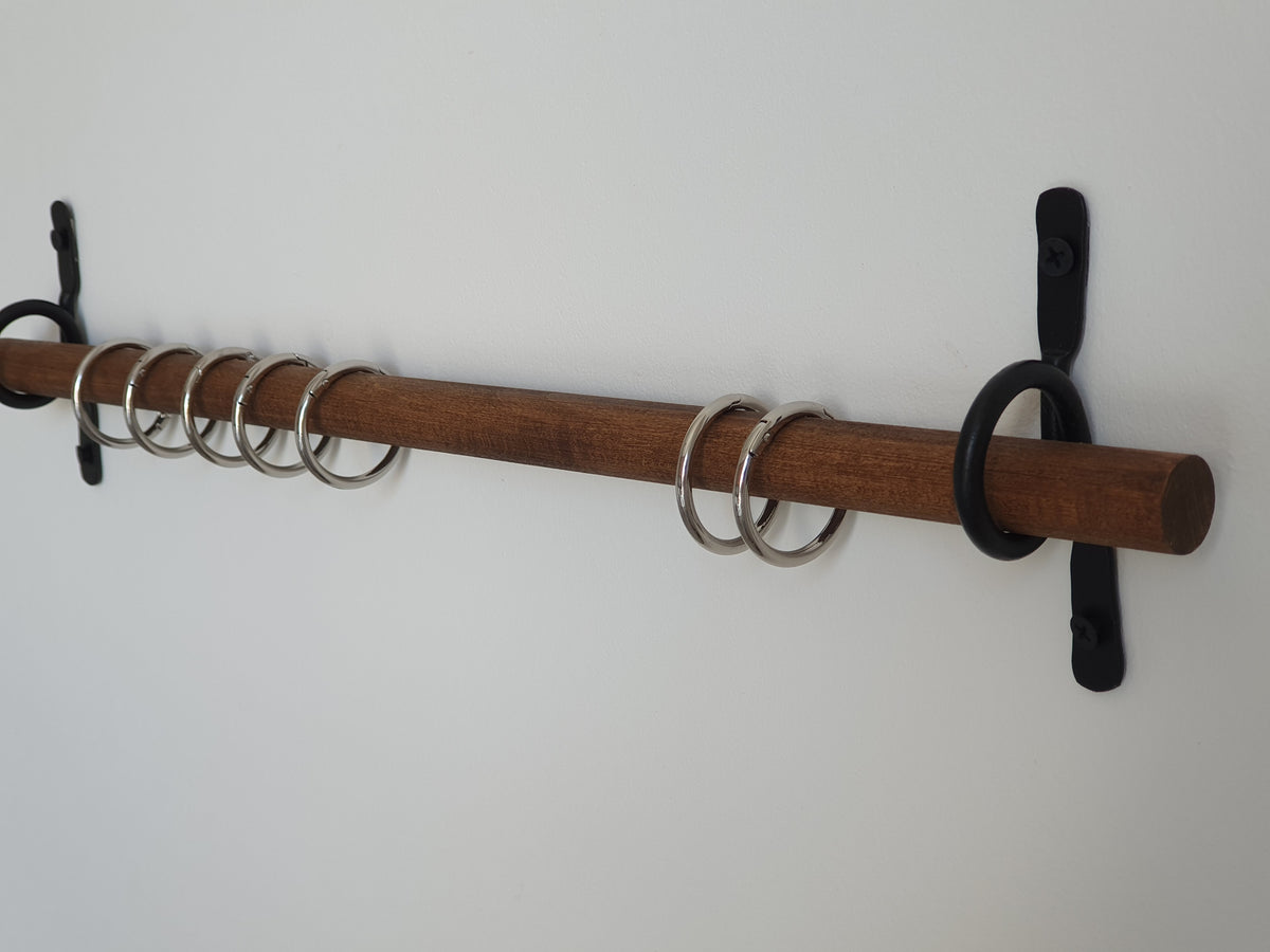 Hand-Forged Iron Curtain Rod Hooks, Rustic Black Metal Brackets, Set of 2